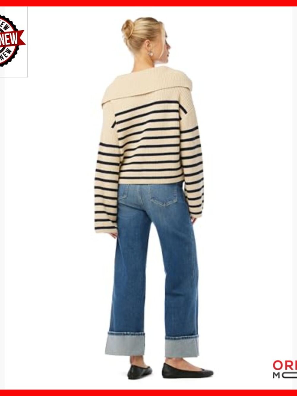 High Rise Wide Leg Denim Trousers with Slant Pockets and Cuffs - Picture 7 of 7